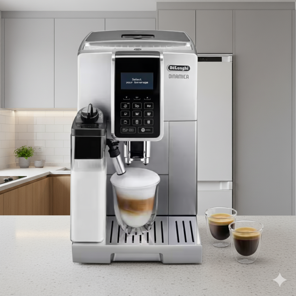 De'Longhi Dinamica - Expresso broyeur automatique 15 bars, LatteCrema, écran tactile, réservoir 1,8 L, bac à grains 300 g - ECAM350.75.5