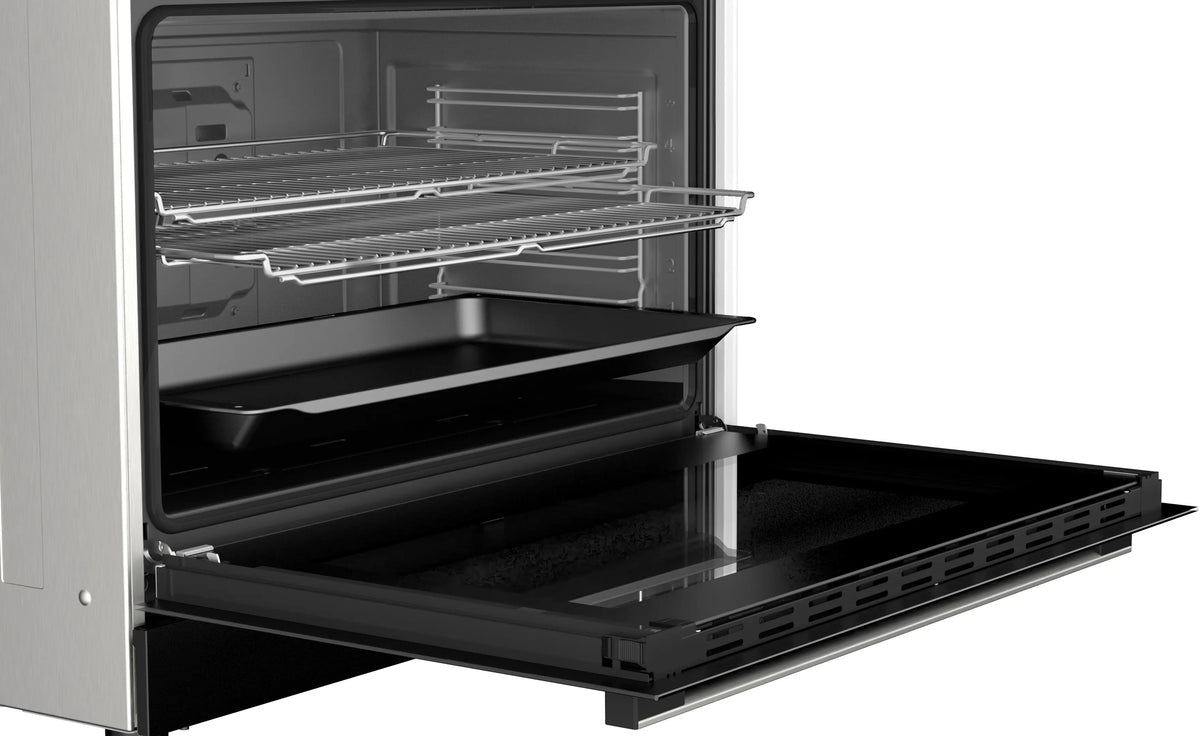 Bosch Cuisinière gaz Série 8 90 cm - 5 feux dont Wok 4,2 kW - Four XXL 147 L - Double tournebroche - HJY5G7V61S