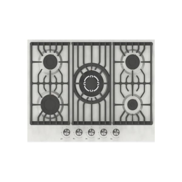 SCHNEIDER Plaque de cuisson Gaz 70 cm en Inox – 5 Feux avec Brûleur Central Wok & Grilles en Fonte - 74GT IX FLINN