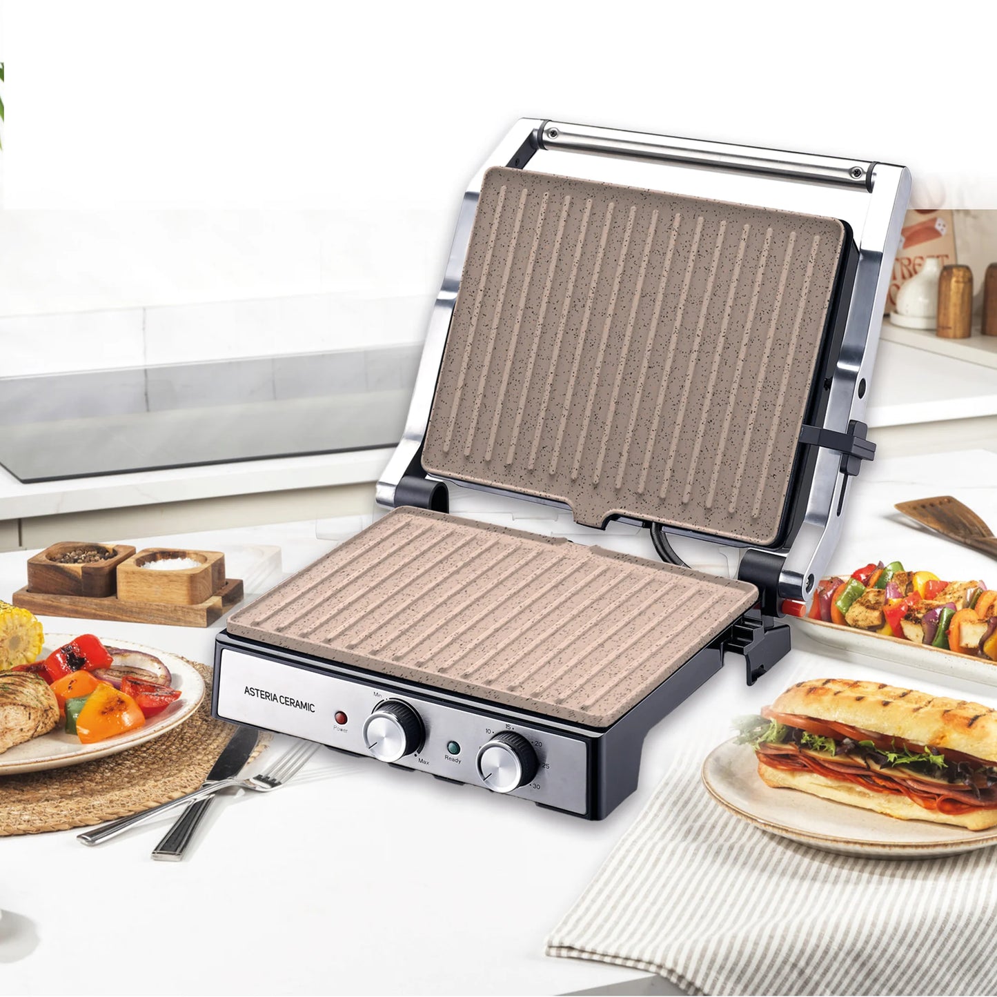 Taurus Panini Grill Asteria Ceramic Stone – 2 000 W, plaques céramique Stone, ouverture 180° – ASTERIA