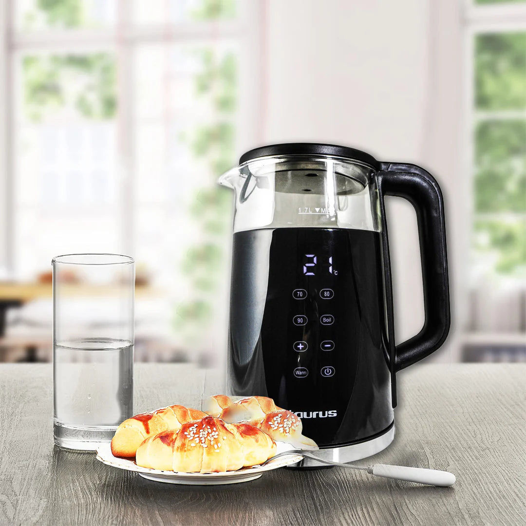 Taurus Bouilloire Électrique – 1,7 L, Résistance Inox Cachée, Écran Température – Eos Glass Digital