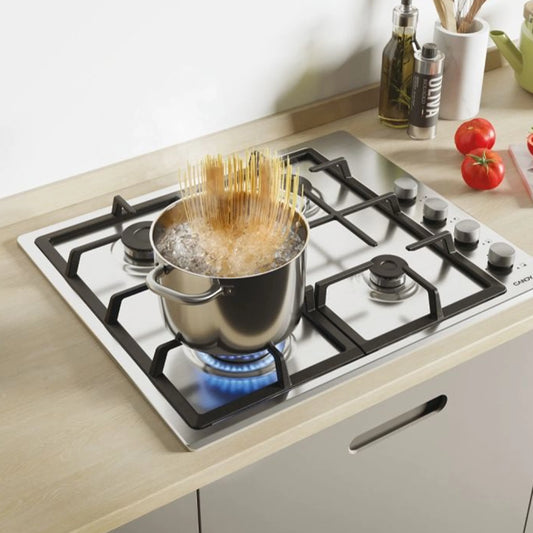 Candy Table de cuisson Gaz – 4 foyers, grilles fonte, commandes latérales – CHG6LX