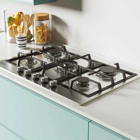 Candy Table de cuisson gaz 5 zones – 4 kW, grilles en fonte, inox – CHG74WPX