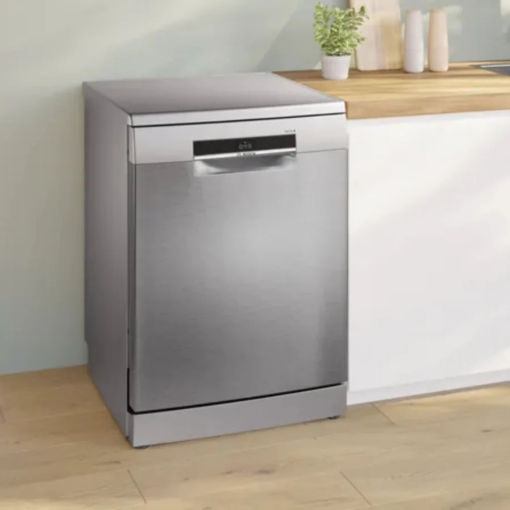 Bosch Lave-vaisselle pose-libre 60 cm – 14 couverts, 44 dB, Acier brossé anti-traces, HomeConnect & varioSpeed Plus – SMS6EMI62V