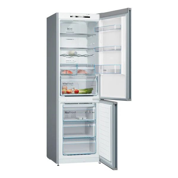 Bosch Combiné Congélateur en Bas – 186 × 60 cm, 326 L, Acier Inoxydable, VitaFresh & No Frost – KGN36VLEA