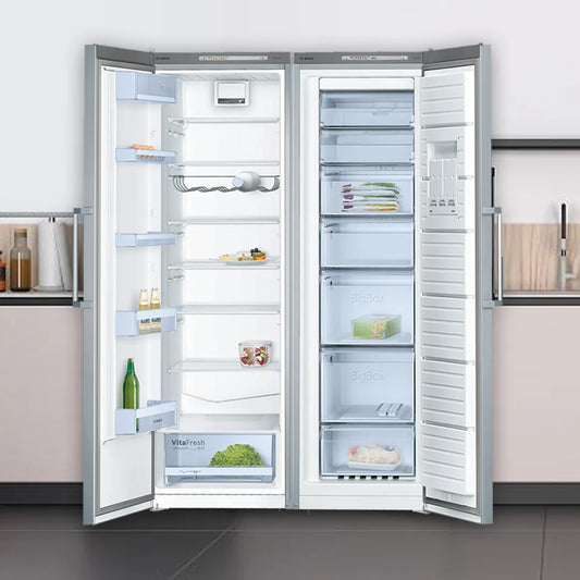 Bosch Réfrigérateur Pose‑Libre Série 4 – 346 L, Inox, LED, VitaFresh, Super Cooling – KSV36VL30U