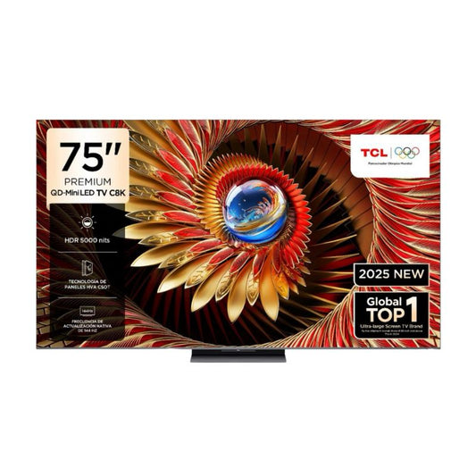 TCL TV QLED 75” – 4K UHD (3840×2160), Google TV, HDR10+, Dolby Vision IQ, Dolby Atmos, Wi-Fi, Bluetooth, HDMI 2.1 – TCL 75C8K