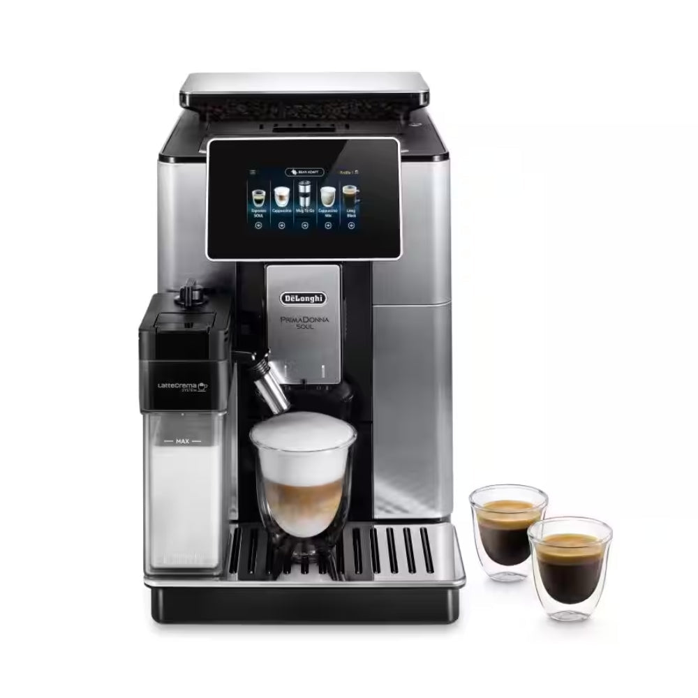 De'Longhi PrimaDonna Soul Expresso Broyeur - Bean Adapt, LatteCrema, 21 boissons, écran tactile 4,3" - ECAM610.75.MB