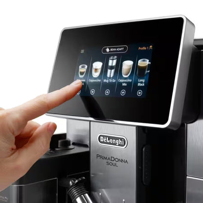 De'Longhi PrimaDonna Soul Expresso Broyeur - Bean Adapt, LatteCrema, 21 boissons, écran tactile 4,3" - ECAM610.75.MB