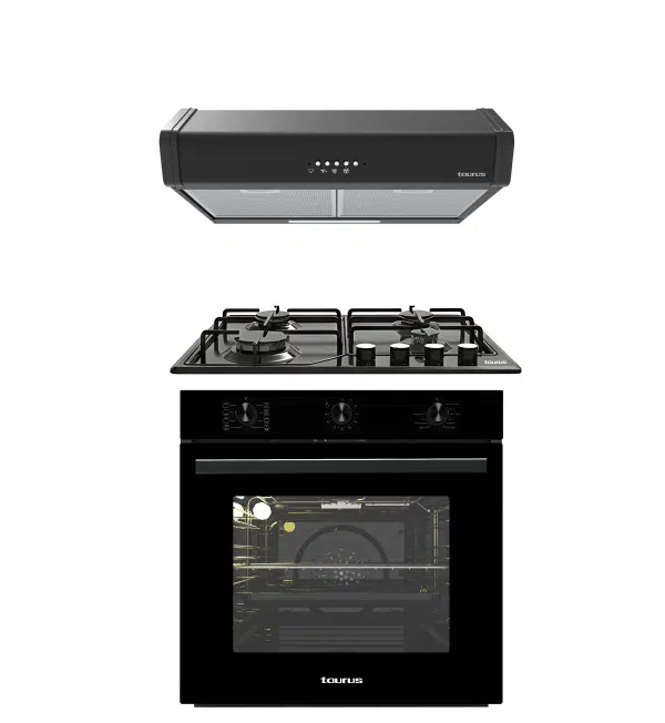 Taurus Pack Encastrable 3 pièces - Four, Plaque, Hotte, Finition noire -