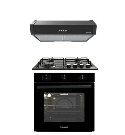 Taurus Pack Encastrable 3 pièces - Four, Plaque, Hotte, Finition noire -