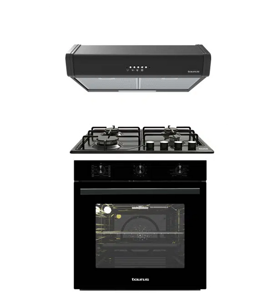Taurus Pack Encastrable 3 pièces - Four, Plaque, Hotte, Finition noire -