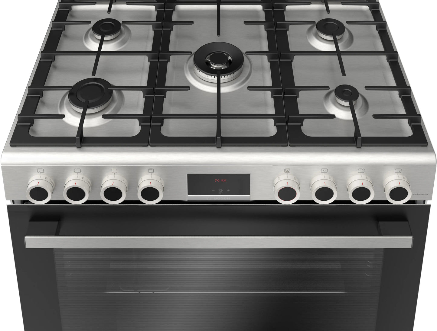 Bosch Cuisinière gaz posable Série 6 - 90 cm, 5 feux, four XXL 147 L, rôtissoire, grilles fonte - HGP3I8W50S