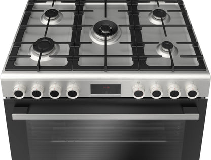 Bosch Cuisinière gaz posable Série 6 - 90 cm, 5 feux, four XXL 147 L, rôtissoire, grilles fonte - HGP3I8W50S