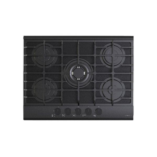 SCHNEIDER Plaque de cuisson Gaz 70 cm en Verre Noir – 5 Feux avec Brûleur Central Wok & Grilles en Fonte - 7210-06