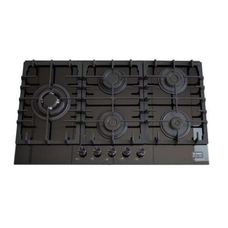 SCHNEIDER Plaque de cuisson à gaz 90 cm en Verre Noir – 5 Feux avec Brûleur Wok & Grilles en Fonte - ERA-94GRL-GB-SF