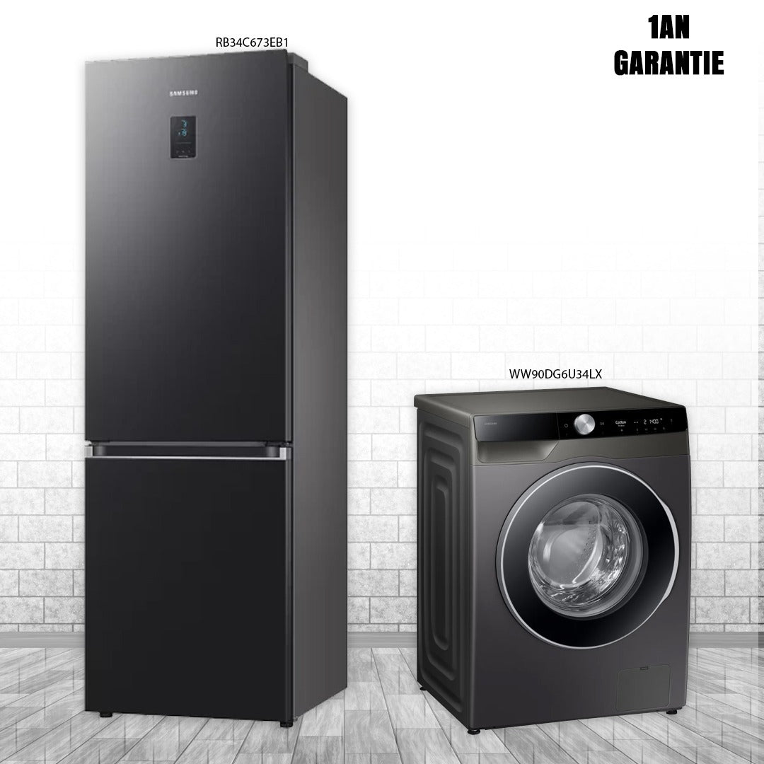 PACK SAMSUNG Lave-linge Samsung WW90DG6U34LX + Réfrigérateur Samsung RB34C673EB1