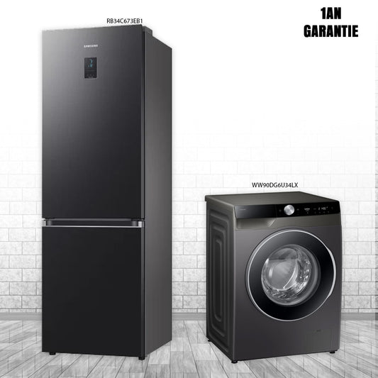 PACK SAMSUNG Lave-linge Samsung WW90DG6U34LX + Réfrigérateur Samsung RB34C673EB1