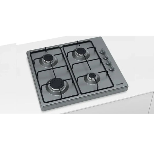 Bosch Plaque Gaz 4 Feux – 60 cm, Inox, Grilles Fonte & Allumage Électronique – PBP0C5B82L