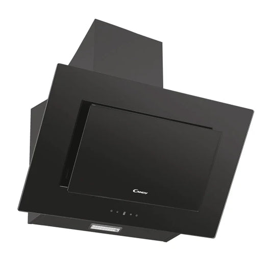 Candy Hotte murale décorative 60 cm – Verre noir, 303 m³/h, LED, commandes tactiles – CDG6CBG