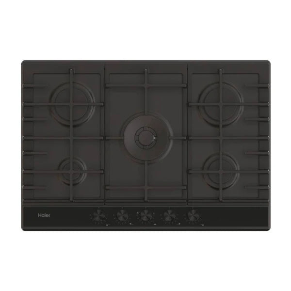 Haier Plaque de cuisson Gaz – 5 foyers Preci Flame, grilles fonte, surface inox/verre – HAHG7W5HEB