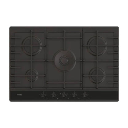 Haier Plaque de cuisson Gaz – 5 foyers Preci Flame, grilles fonte, surface inox/verre – HAHG7W5HEB