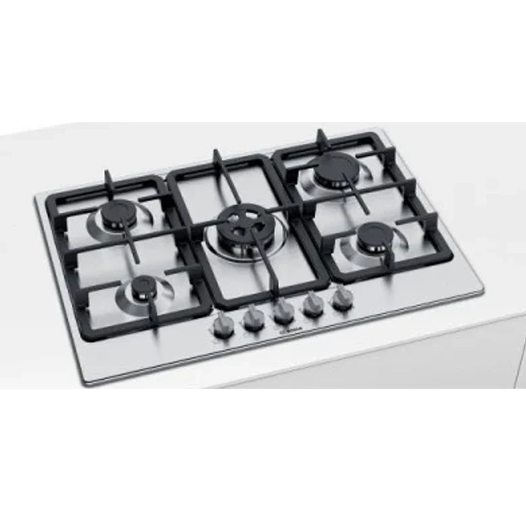 Bosch Plaque de cuisson gaz 75 cm - 5 brûleurs, grilles en fonte, auto-allumage -
PGQ7B5K90