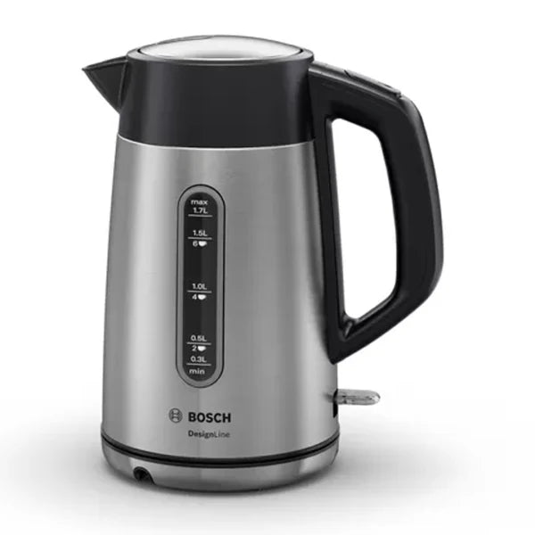 Bouilloire Bosch DesignLine – Inox 1,7 L, 2400 W, sécurité triplée – TWK4P440
