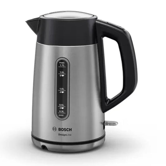 Bouilloire Bosch DesignLine – Inox 1,7 L, 2400 W, sécurité triplée – TWK4P440