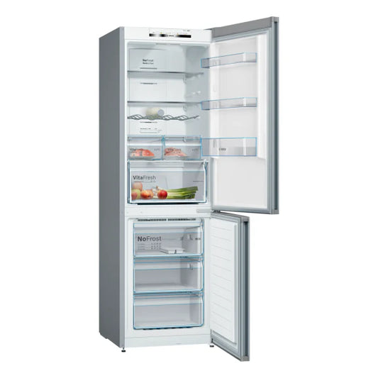 Bosch Combiné Congélateur en Bas – 186 × 60 cm, 326 L, Acier Inoxydable, VitaFresh & No Frost – KGN36VLEA