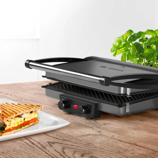 Bosch Gril Argent – Gril de contact 3 en 1 2000 W, plaques amovibles aluminium 328×238 mm – TCG4215