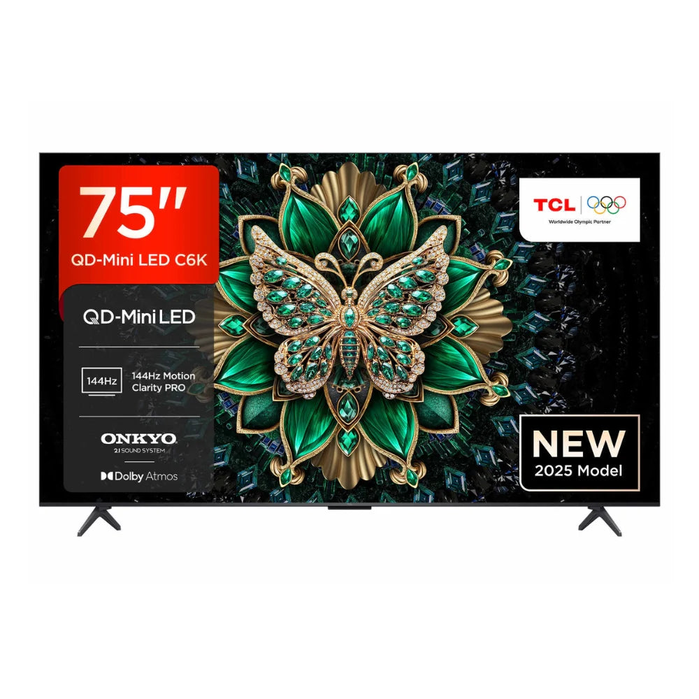 TCL TV QD-Mini LED 75″ 4K UHD - 144 Hz, Dolby Vision/HDR10+, Google TV, ONKYO 2.1 - 75C6K