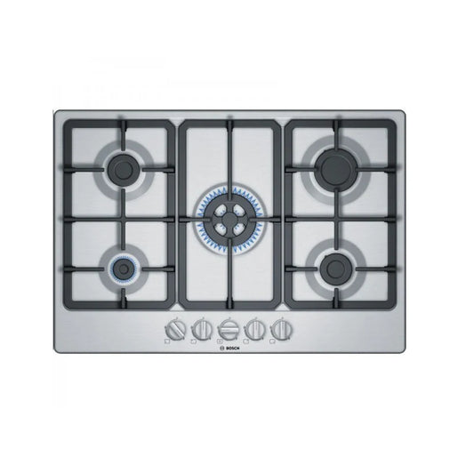 Bosch Table gaz 5 brûleurs 75 cm – Inox – Brûleur wok 3,3 kW – PGQ7B5B90
