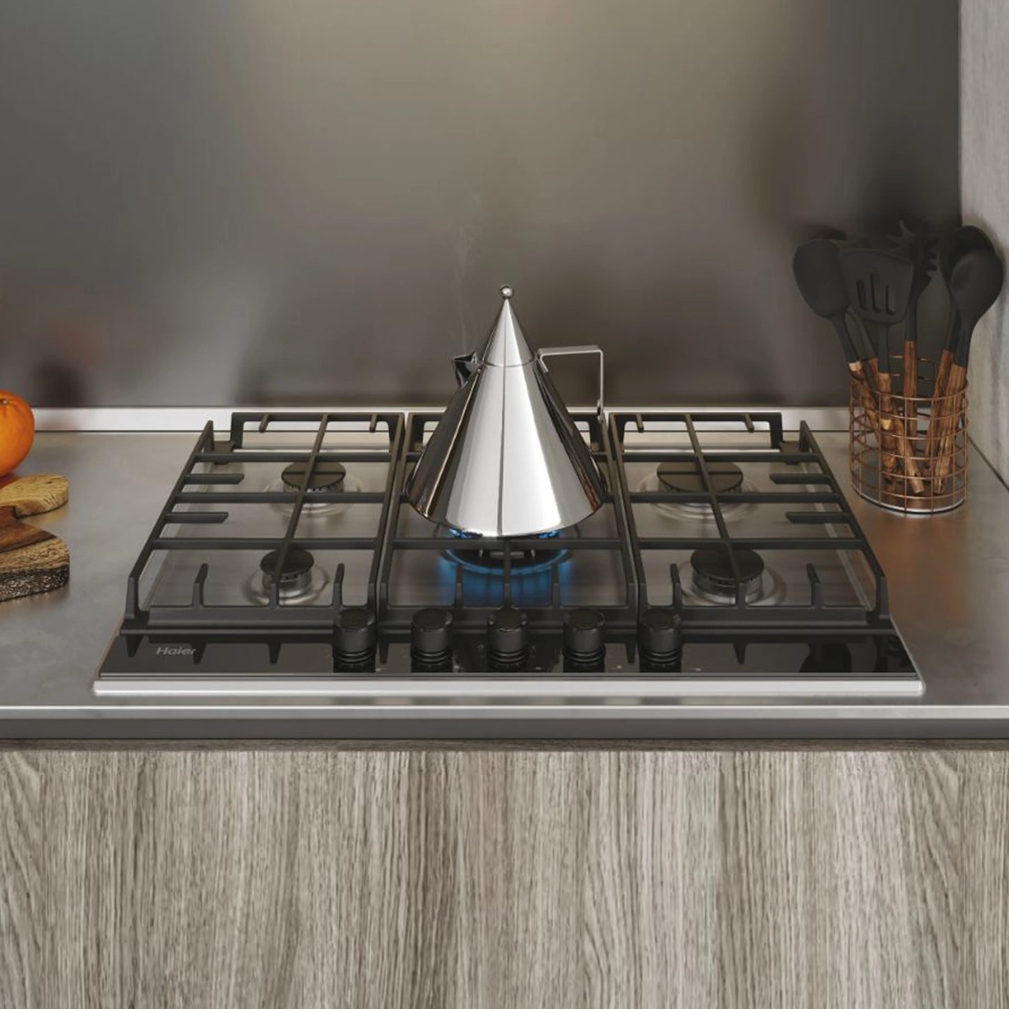 Haier Plaque Series 2 Table de cuisson gaz – 5 foyers (dont brûleur wok) – inox & verre – HAHG74S2X